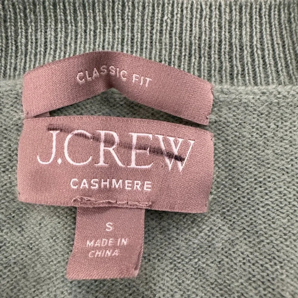 J. Crew 100% Cashmere Classic Fit Crew Neck Sweater SMALL Green Women's